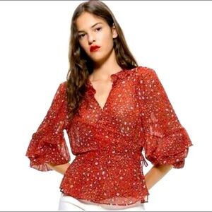 Zara Sheer Wrap Blouse 3/4 Sleeves Size Medium